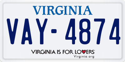 VA license plate VAY4874