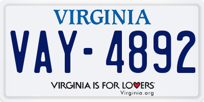 VA license plate VAY4892