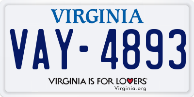 VA license plate VAY4893