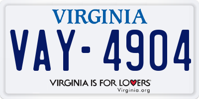 VA license plate VAY4904
