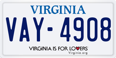 VA license plate VAY4908