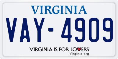 VA license plate VAY4909