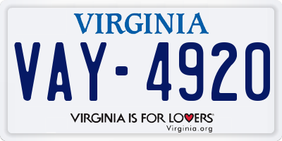 VA license plate VAY4920