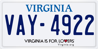 VA license plate VAY4922
