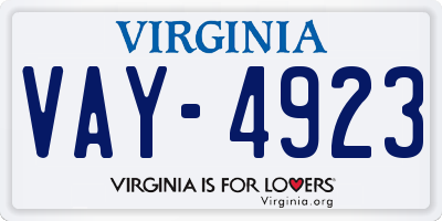 VA license plate VAY4923