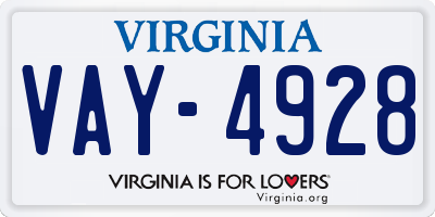 VA license plate VAY4928