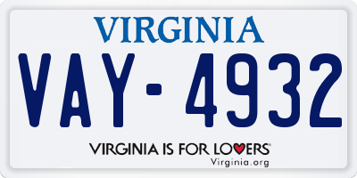 VA license plate VAY4932