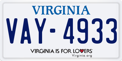 VA license plate VAY4933