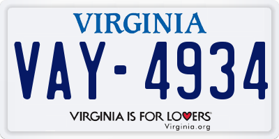 VA license plate VAY4934