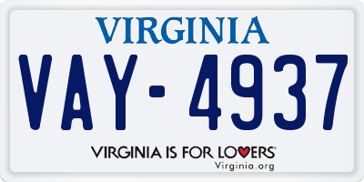 VA license plate VAY4937