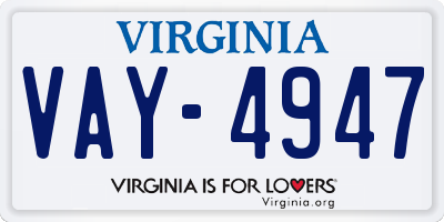 VA license plate VAY4947