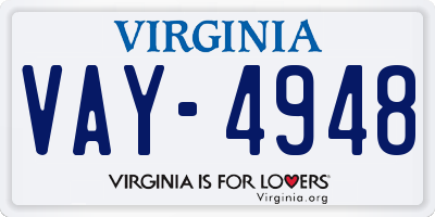VA license plate VAY4948