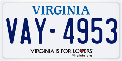 VA license plate VAY4953