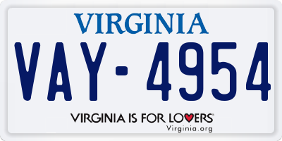 VA license plate VAY4954