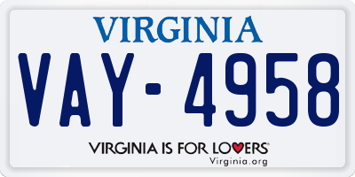 VA license plate VAY4958