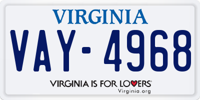 VA license plate VAY4968