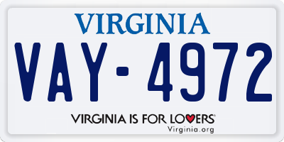 VA license plate VAY4972