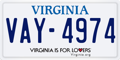 VA license plate VAY4974