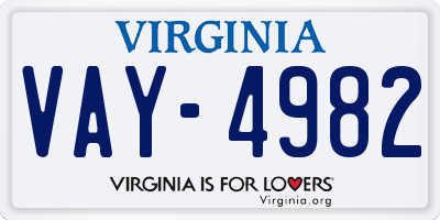VA license plate VAY4982