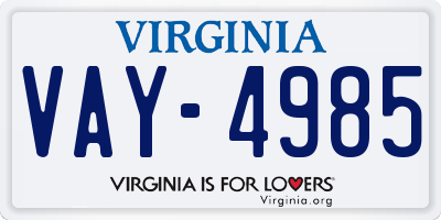 VA license plate VAY4985