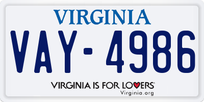 VA license plate VAY4986