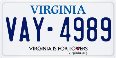 VA license plate VAY4989