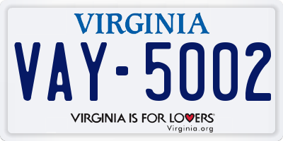 VA license plate VAY5002