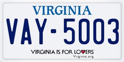 VA license plate VAY5003