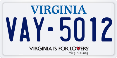 VA license plate VAY5012