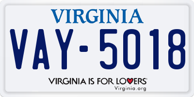 VA license plate VAY5018