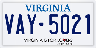 VA license plate VAY5021