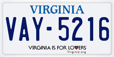 VA license plate VAY5216