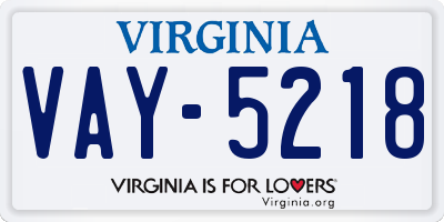 VA license plate VAY5218