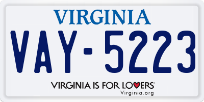 VA license plate VAY5223