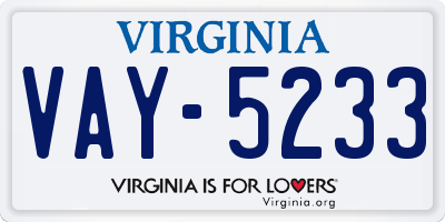 VA license plate VAY5233
