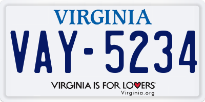 VA license plate VAY5234