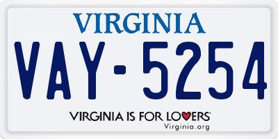 VA license plate VAY5254