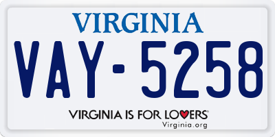 VA license plate VAY5258