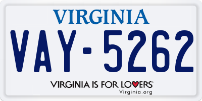 VA license plate VAY5262