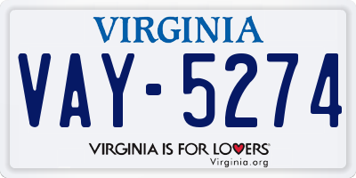 VA license plate VAY5274