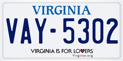 VA license plate VAY5302