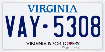 VA license plate VAY5308