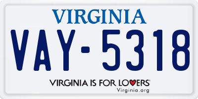VA license plate VAY5318