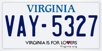 VA license plate VAY5327