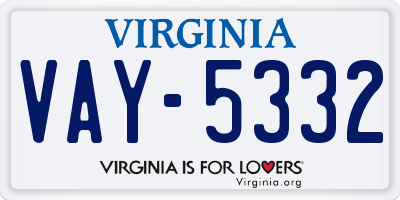 VA license plate VAY5332