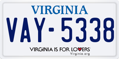 VA license plate VAY5338