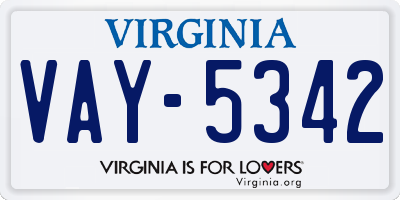 VA license plate VAY5342