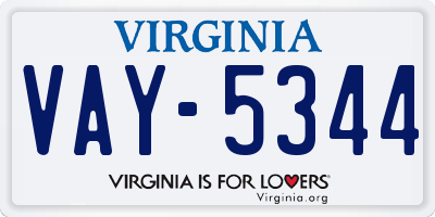 VA license plate VAY5344