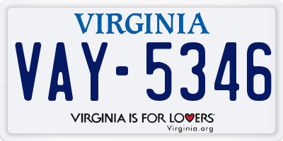 VA license plate VAY5346