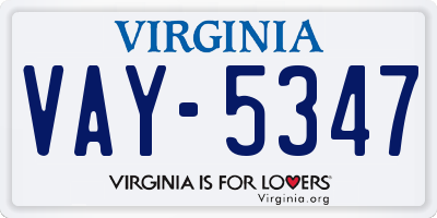 VA license plate VAY5347